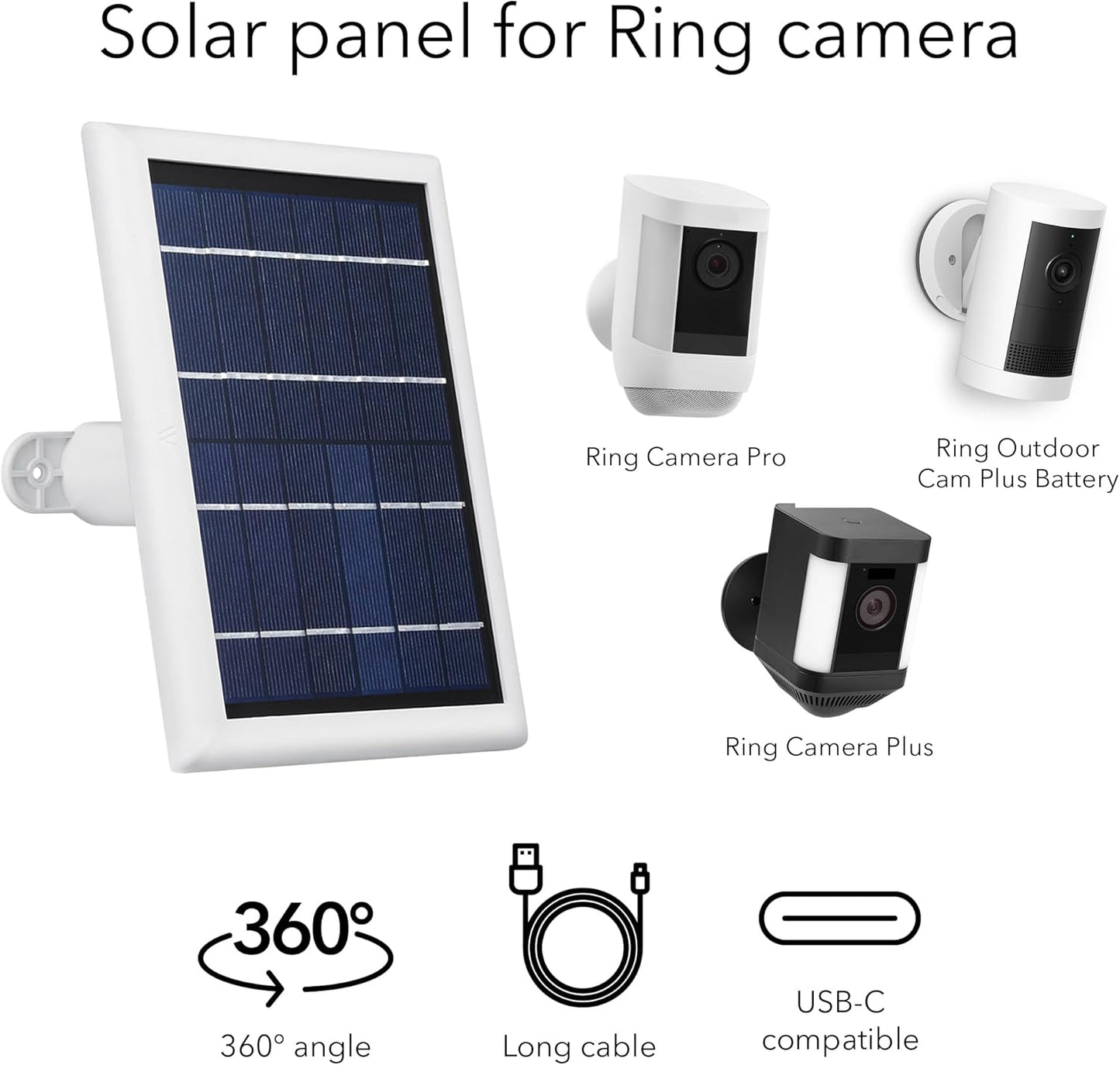 Solar Panel Compatible with Ring Spotlight Cam & Spotlight Cam 2K/Plus/Pro Battery, Stick up Cam/Pro & Outdoor Cam plus Battery-Continuous Power for Ring Surveillance Camera, 3 Pack-White
