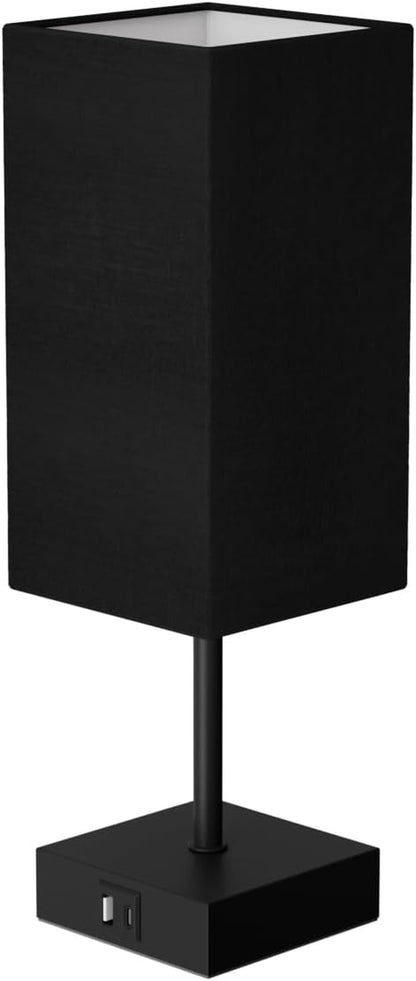 Bedside Table Lamp for Bedroom with 2 USB Ports, 14-Inch, Black
