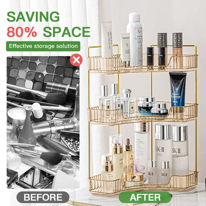 3-Tier Bathroom Counter Organizer Countertop Storage Organizer Makeup Organizer Space Saving Vanity Trays – Gold