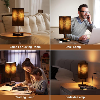 Bedside Table Lamp for Bedroom with 2 USB Ports, 14-Inch, Black