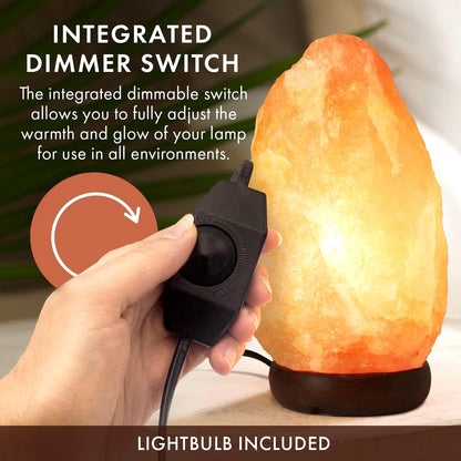 Himalayan Salt Rock Lamp | 6-8 Inch (4-7 Lb) | Natural Salt Rock Lamp with Dimmer Switch & Wooden Base | Night Light & Bulb Replacement (Pack of 2)