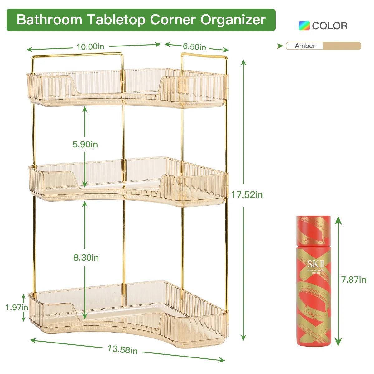 3-Tier Bathroom Counter Organizer Countertop Storage Organizer Makeup Organizer Space Saving Vanity Trays – Gold