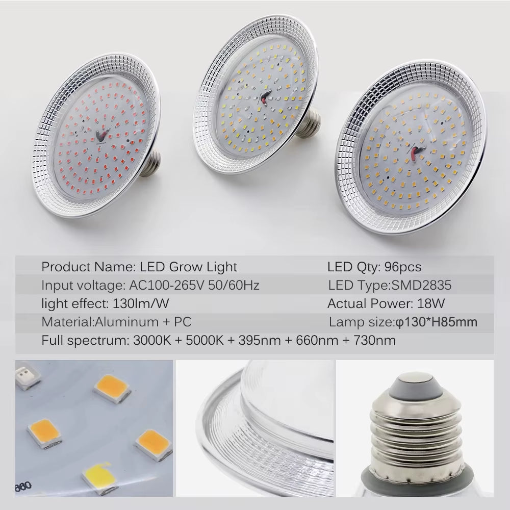 E27 18W Full Spectrum LED Grow Light Sunlike Phytolamp Bulb for Plants Flower Greenhouse Tent Hydroponic