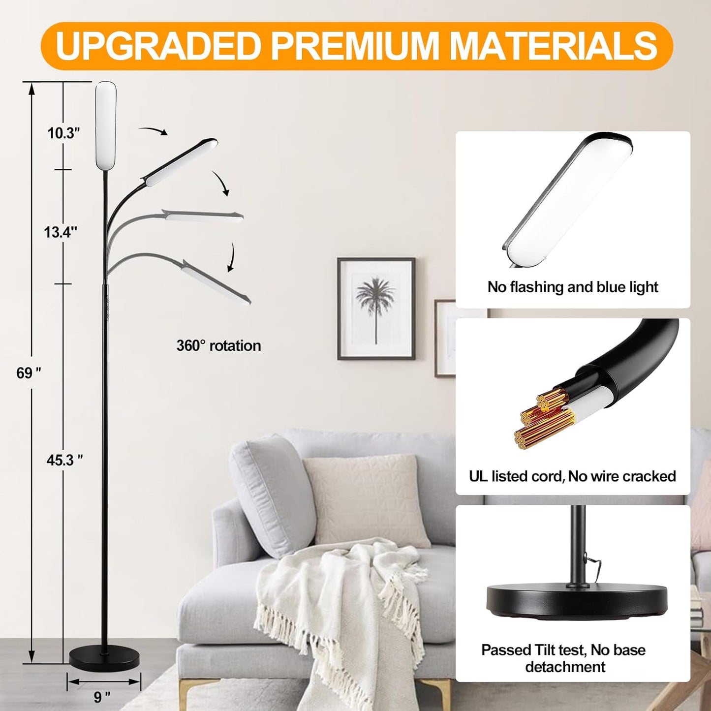 Floor Lamp, 18W 1800LM Super Bright LED Floor Lamp with Remote & Works with Smart Plug, Dimmable Timing Eye Caring Reading Lamps Floor Standing for Living Room Bedroom Office