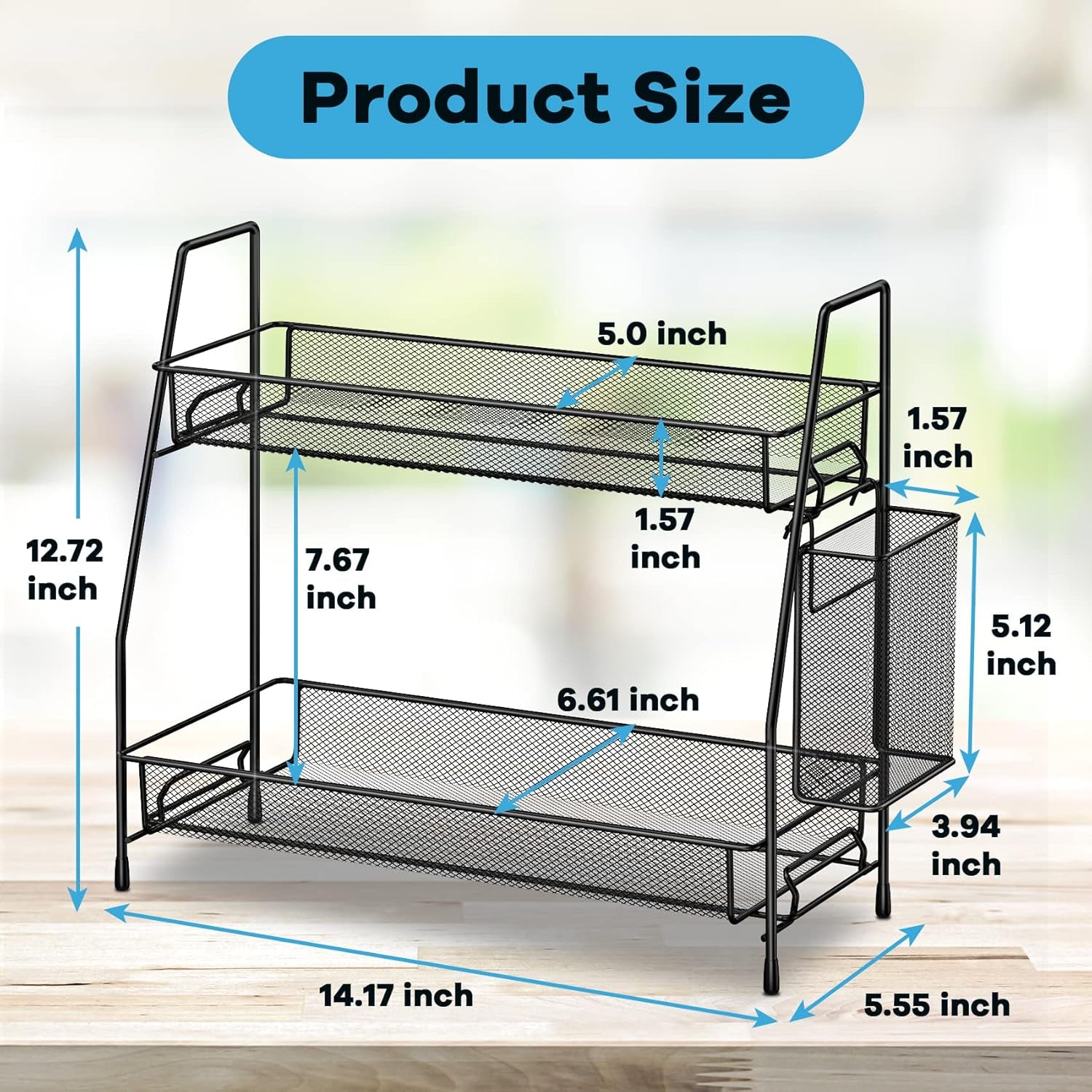 Bathroom Organizer Countertop, Spice Rack Organizer for Cabinet,Black