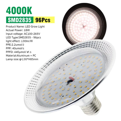 E27 18W Full Spectrum LED Grow Light Sunlike Phytolamp Bulb for Plants Flower Greenhouse Tent Hydroponic