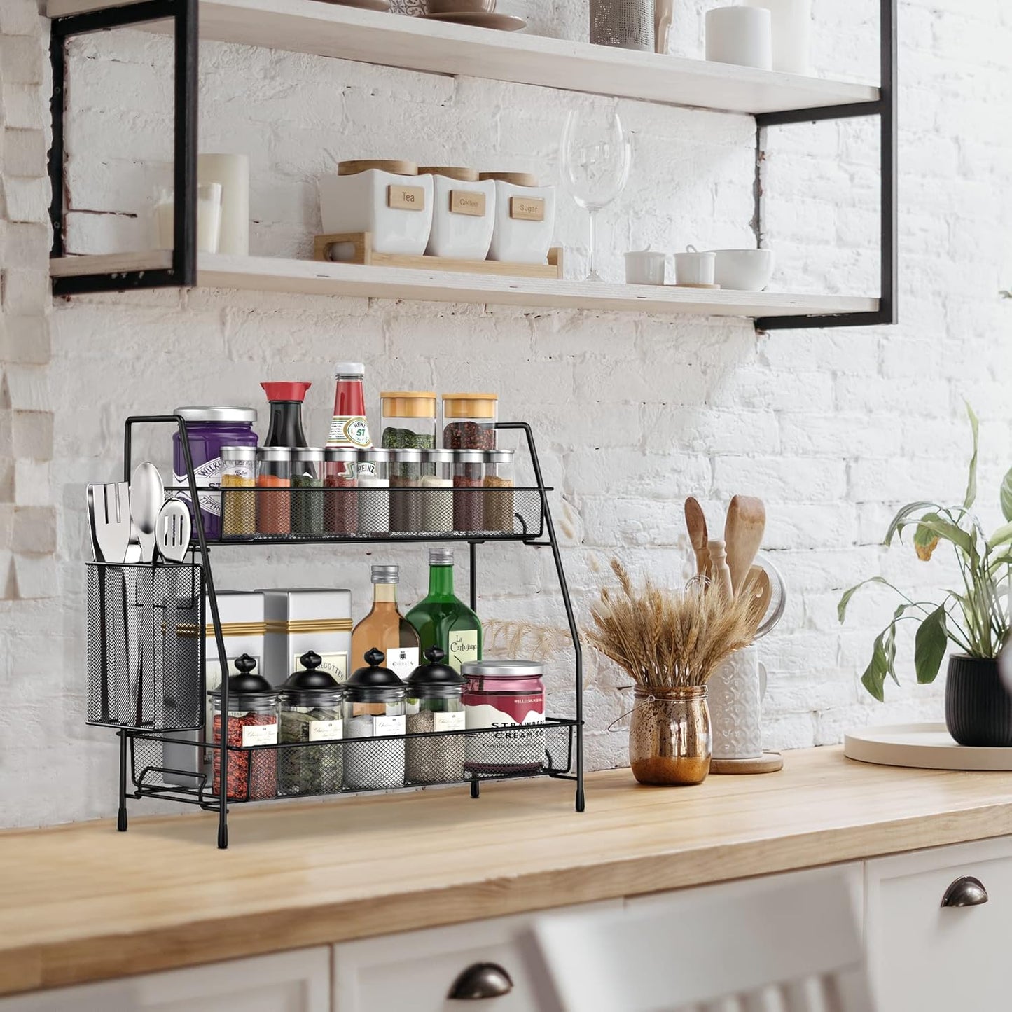 Bathroom Organizer Countertop, Spice Rack Organizer for Cabinet,Black