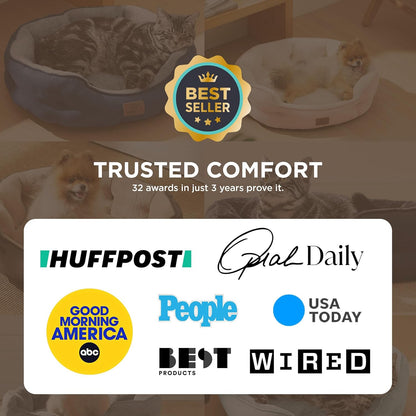 Bedsure Small Dog Bed Washable,Round Cat Beds for Indoor Cats,20In Camel