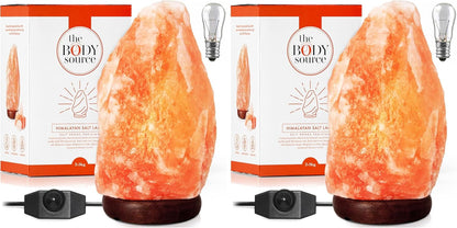 Himalayan Salt Rock Lamp | 6-8 Inch (4-7 Lb) | Natural Salt Rock Lamp with Dimmer Switch & Wooden Base | Night Light & Bulb Replacement (Pack of 2)