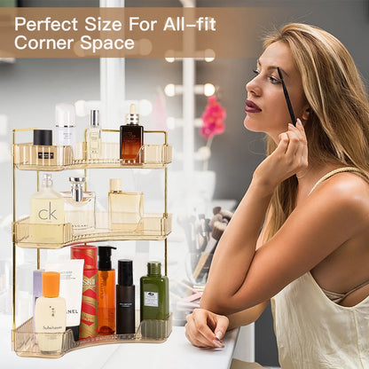 3-Tier Bathroom Counter Organizer Countertop Storage Organizer Makeup Organizer Space Saving Vanity Trays – Gold