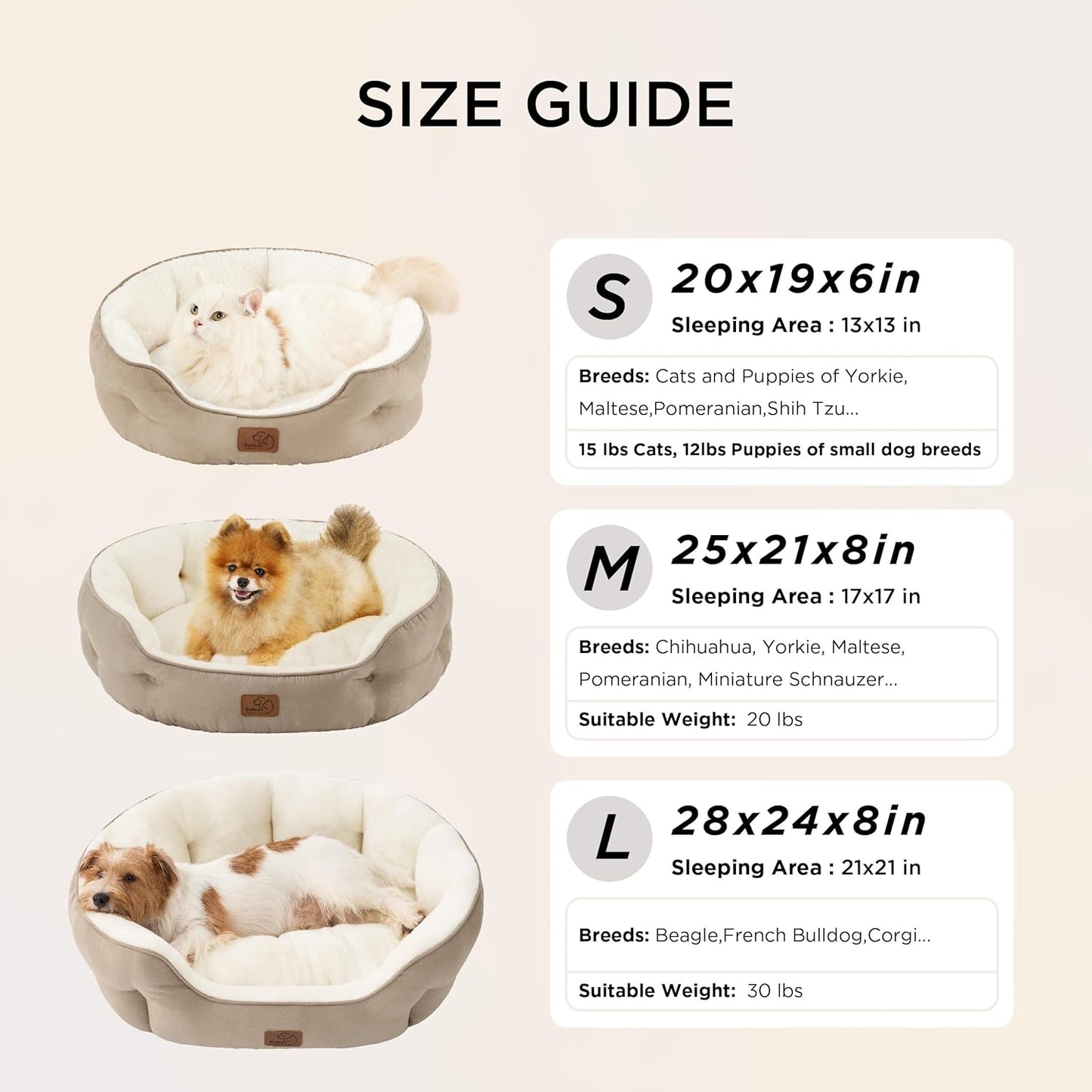 Bedsure Small Dog Bed Washable,Round Cat Beds for Indoor Cats,20In Camel