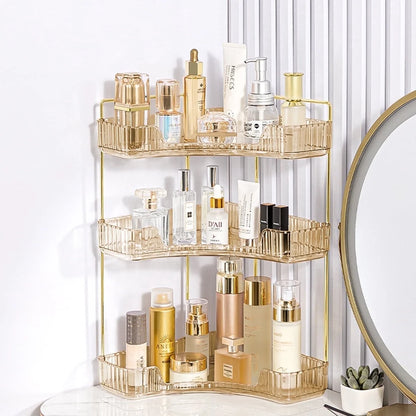 3-Tier Bathroom Counter Organizer Countertop Storage Organizer Makeup Organizer Space Saving Vanity Trays – Gold