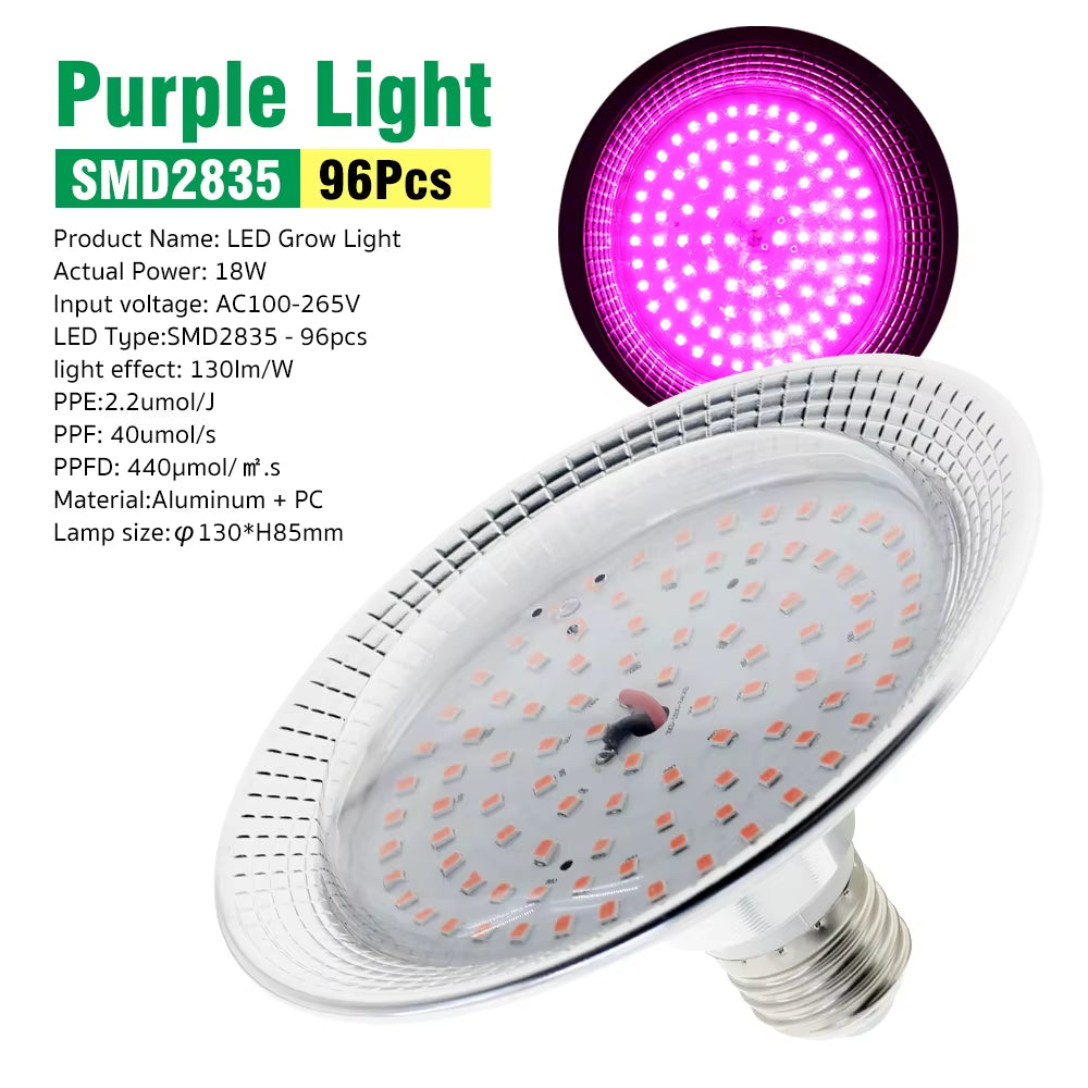 E27 18W Full Spectrum LED Grow Light Sunlike Phytolamp Bulb for Plants Flower Greenhouse Tent Hydroponic