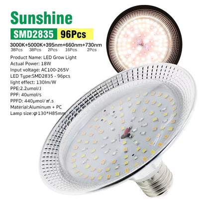 E27 18W Full Spectrum LED Grow Light Sunlike Phytolamp Bulb for Plants Flower Greenhouse Tent Hydroponic
