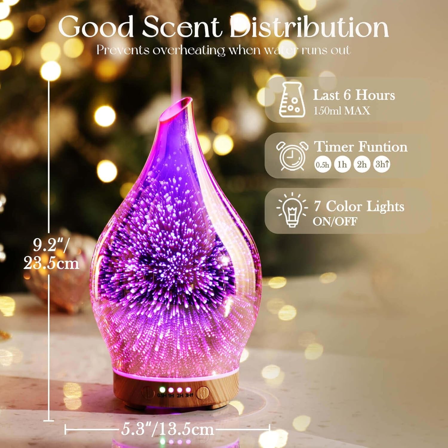 Essential Oil Diffuser 150Ml Handmade Glass Diffuser 6H Runtime