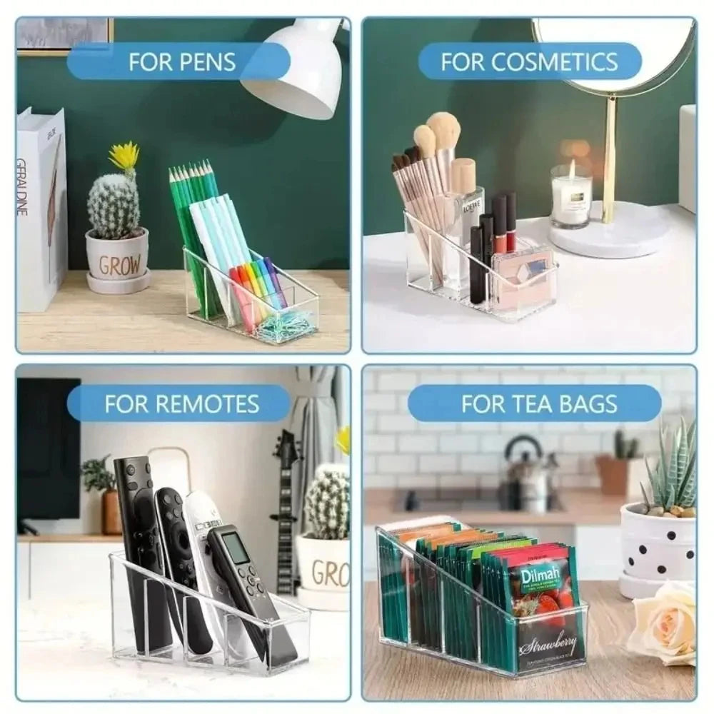 Romote Control Holder with 4 Compartments Clear Romote Holder Home Decor Kitchen Acccessories Make up Orangizer Storage