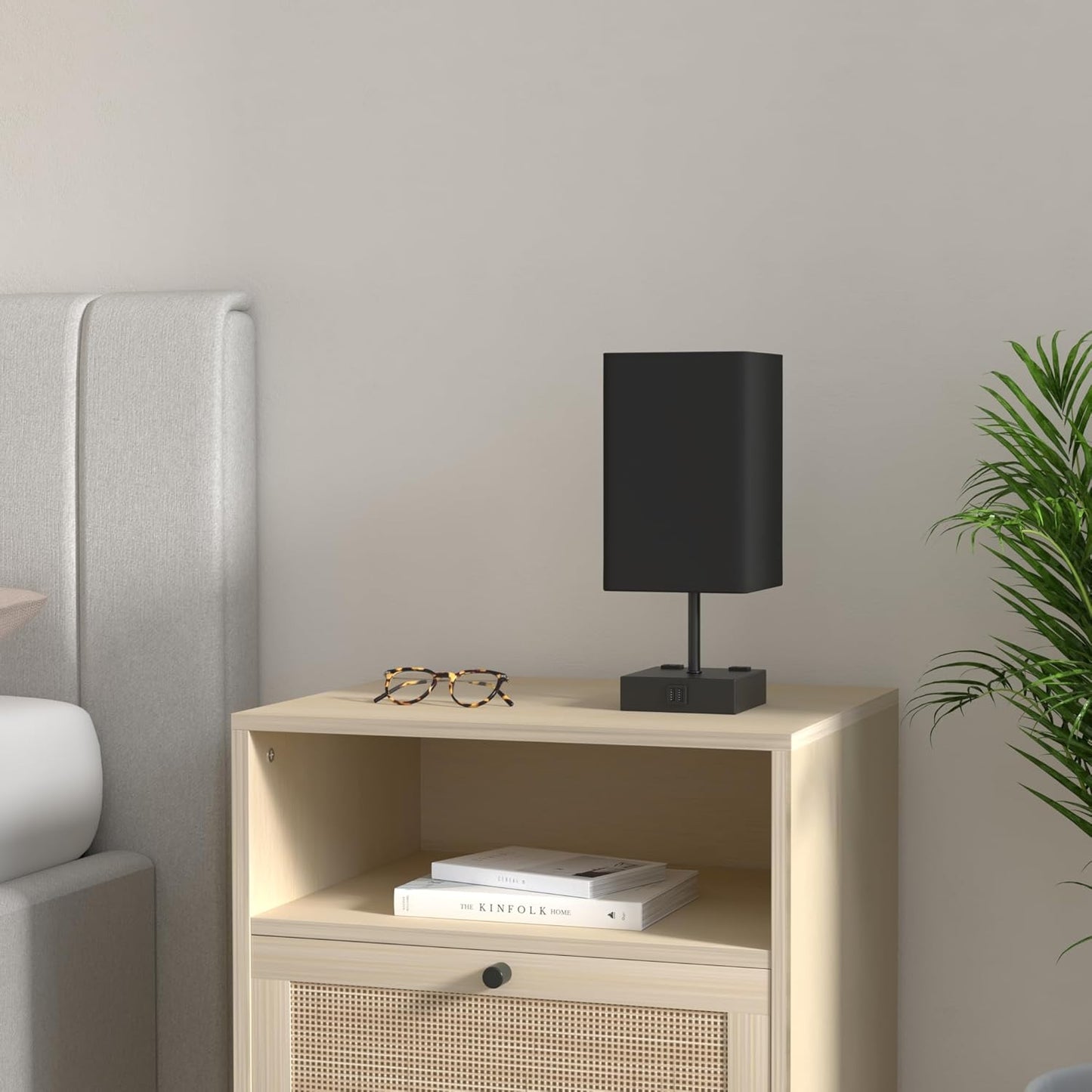 Bedside Table Lamp for Bedroom with 2 USB Ports, 14-Inch, Black