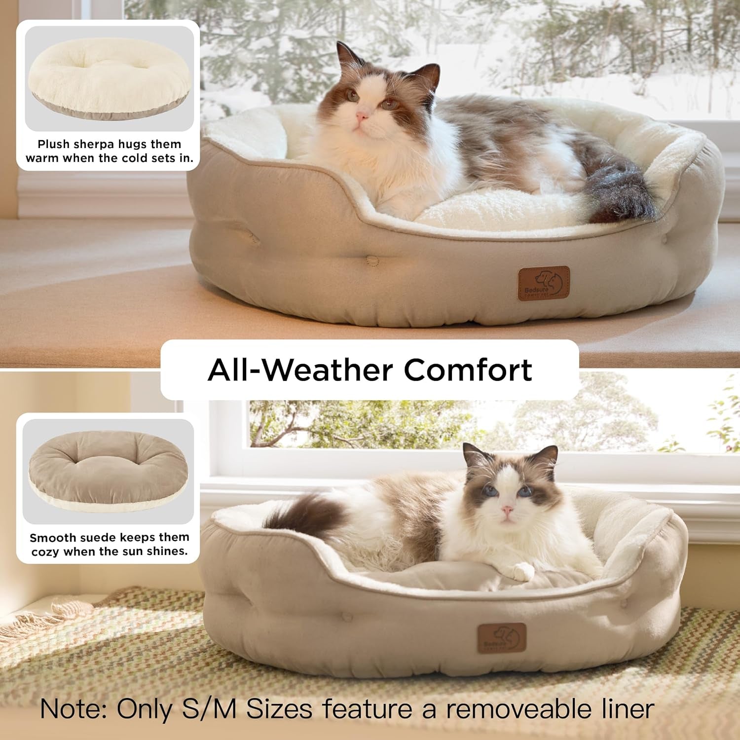 Bedsure Small Dog Bed Washable,Round Cat Beds for Indoor Cats,20In Camel