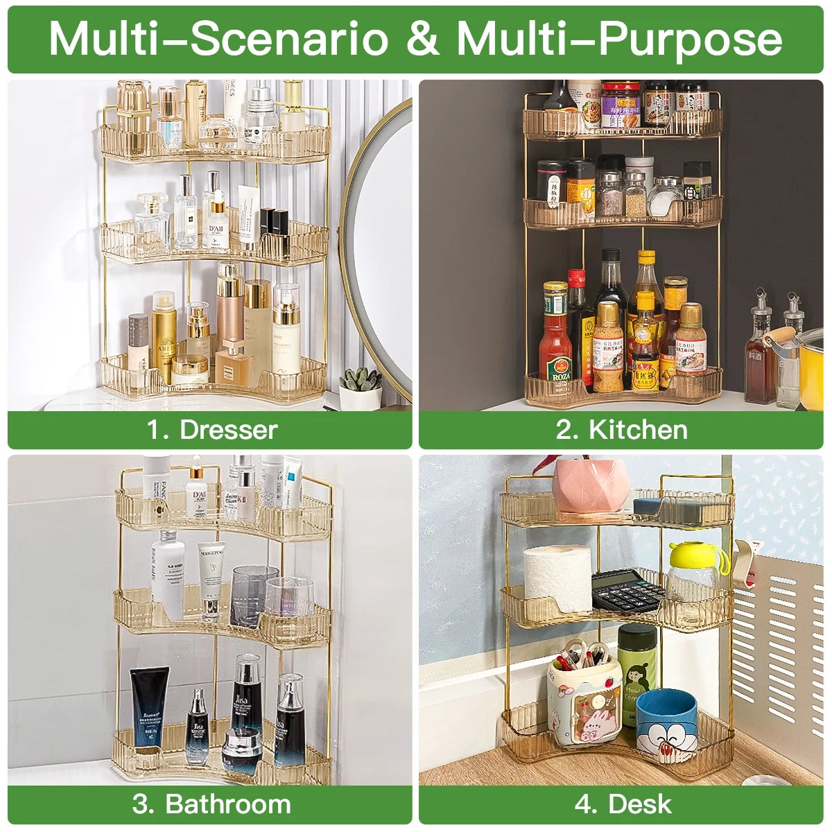 3-Tier Bathroom Counter Organizer Countertop Storage Organizer Makeup Organizer Space Saving Vanity Trays – Gold