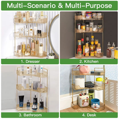 3-Tier Bathroom Counter Organizer Countertop Storage Organizer Makeup Organizer Space Saving Vanity Trays – Gold